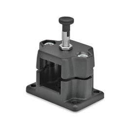  FM.R Flanged locking slide units, multi-piece, aluminum Type: R - with indexing plunger<br />Surface: 2 - Black, textured powder-coated, RAL 9005