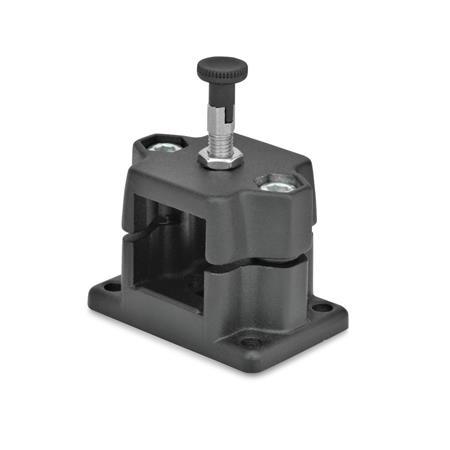  FM.R Flanged locking slide units, multi-piece, aluminum Type: R - with indexing plunger
Surface: 2 - Black, textured powder-coated, RAL 9005