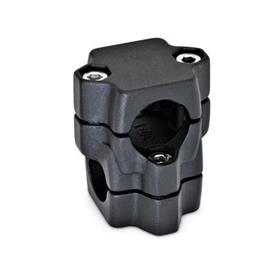  KM Cross clamps, multi-piece, aluminum d1/s1: B - Bore<br />d2/s2: B - Bore<br />Finish: 2 - Black, textured powder-coated, RAL 9005