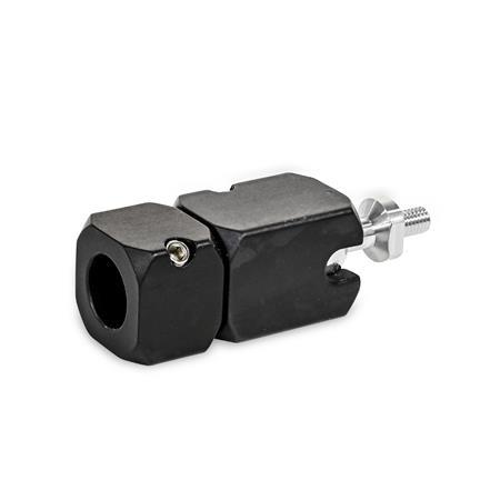  TGK Kugelgelenk-Klemmhalter, Aluminium Typ: A - mit Bohrung
Ausstattung: S - Kugelstück mit Außengewinde
Schraubstelle: D - Gewindestift mit Innensechskant Edelstahl (DIN 913)
Oberfläche: S - schwarz eloxiert