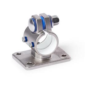  FE.E Flanged linear unit connectors, with four fastening bores, stainless steel Type: B - With seals (sealing washer polyacetal POM, blue, spacer ring silicone 40 ... 60 Shore A, blue)