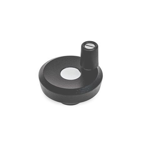  VZH Handwheels for linear units and transfer units Type: R - With rotating handle
Finish: 2 - textured finish, Textured powder-coated, Black , RAL 9005
d<sub>2</sub>: 50...63 - Disk handwheel