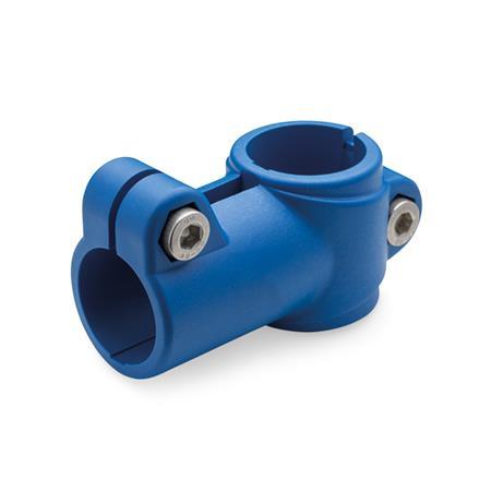  TS.P T-clamps, plastic Surface: VB - Polyamide (PA), glass fiber reinforced, Blue RAL 5005 matt, temperature resistant up to 100 °C , FDA compliant plastic granulate, visually detectable, RAL 5005