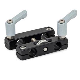  VGP Adjustable parallel clamp mountings, aluminum Type: 8 - With two adjustable hand levers, lever zinc-die-cast textured powder-coated, Silver RAL 9006 and two hex socket cap screws stainless steel<br />Finish: S - Aluminum, black anodized