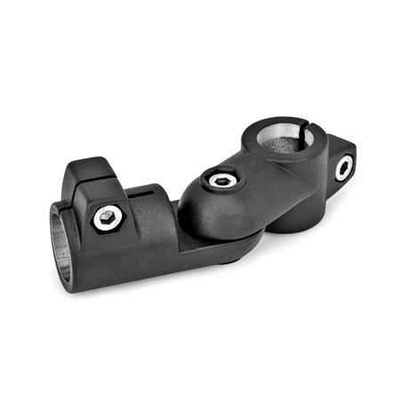  GSP Joint clamps, aluminum Type: T - Adjustment with 15° division (serration)
Surface: 2 - Black, textured powder-coated, RAL 9005