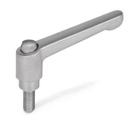 Adjustable hand levers for tube clamps, screw, stainless steel