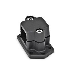  FMS Flanged clamps, multi-piece, with six fastening bores, aluminum d<sub>1</sub> / s: V - Square<br />Surface: 2 - Black, textured powder-coated, RAL 9005