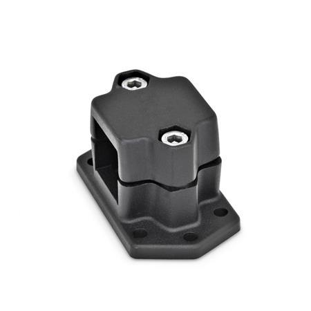 FMS Flansch-Klemmverbinder, mehrteilig, mit sechs Befestigungsbohrungen, Aluminium d<sub>1</sub> / s: V - Vierkant
Oberfläche: 2 - strukturiert pulverbeschichtet, Schwarz, RAL 9005