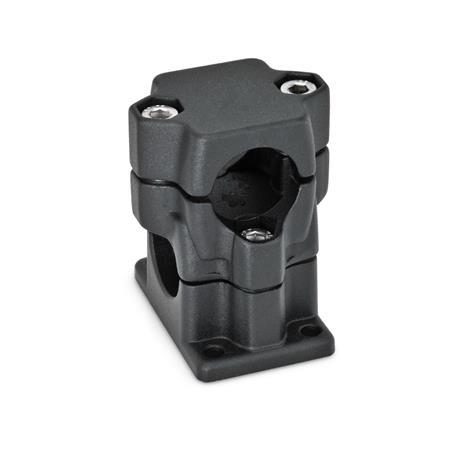  KMF Cross flanged clamps, multi-piece, aluminum Surface: 2 - Black, textured powder-coated, RAL 9005