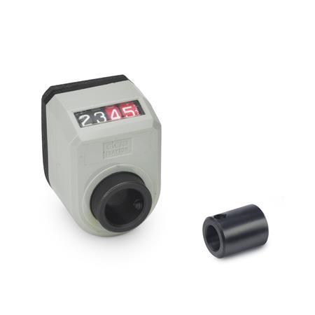  VZPM Position indicator, mechanical with adapter bushing Installation (Front view): AN - On the chamfer, above
Hollow shaft / adapter bushing material: ST - Steel
Surface / material: GR - Gray, RAL 7035