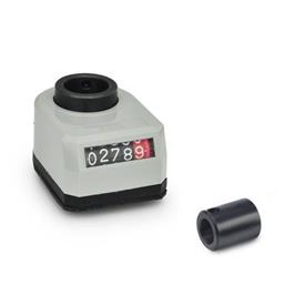  VZPM Position indicator, mechanical with adapter bushing Installation (Front view): AR - On the chamfer, below<br />Hollow shaft / adapter bushing material: ST - Steel<br />Surface / material: GR - Gray, RAL 7035