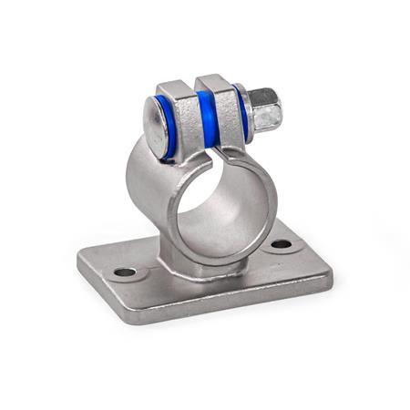  FEZ Flanged clamps, with two fastening bores, stainless steel Type: B - With seals (sealing washer polyacetal POM, blue, spacer ring silicone 40 ... 60 Shore A, blue)