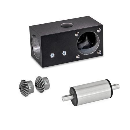  YLD L-angle gears, for double tube linear units Surface: 2 - Black, textured powder-coated, RAL 9005
Type: C - Angle gear box + bevel gear wheel set + drive unit (stainless steel)