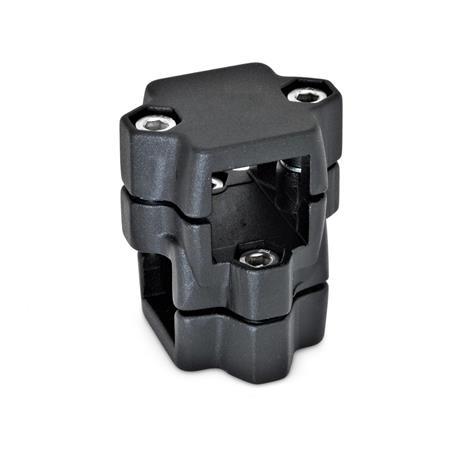  KM Kreuz-Klemmverbinder, mehrteilig, Aluminium d1/s1: V - Vierkant
d2/s2: V - Vierkant
Oberfläche: 2 - strukturiert pulverbeschichtet, Schwarz, RAL 9005
