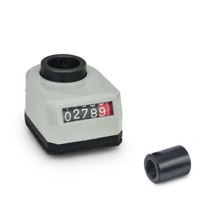  VZPM Position indicator, mechanical with adapter bushing Installation (Front view): AR - On the chamfer, below
Hollow shaft / adapter bushing material: ST - Steel
Surface / material: GR - Gray, RAL 7035