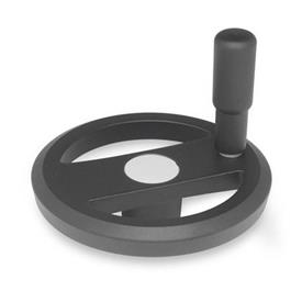  VZH Handwheels for linear units and transfer units Type: R - With rotating handle<br />Finish: 2 - textured finish, Textured powder-coated, Black , RAL 9005<br />d<sub>2</sub>: 125...160 - Spoked handwheel