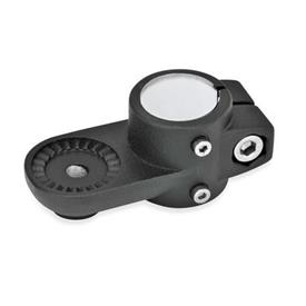  LSP.E Laschen-Verfahrschlitten, Aluminium d1: G - mit Gleiteinsatz<br />Typ: IV - mit Innenverzahnung<br />Oberfläche: 2 - strukturiert pulverbeschichtet, Schwarz, RAL 9005