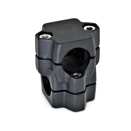  KM Kreuz-Klemmverbinder, mehrteilig, Aluminium d1/s1: B - Bohrung
d2/s2: B - Bohrung
Oberfläche: 2 - strukturiert pulverbeschichtet, Schwarz, RAL 9005