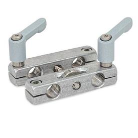  VGP Adjustable parallel clamp mountings, aluminum Type: 8 - With two adjustable hand levers, lever zinc-die-cast textured powder-coated, Silver RAL 9006 and two hex socket cap screws stainless steel<br />Finish: G - Aluminum tumbled, matt