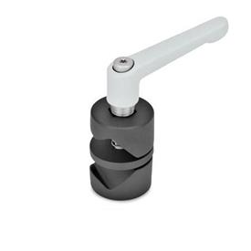  GMV Joint clamps, swiveling, aluminum Type: 8 - with adjustable hand lever, lever zinc-die-cast textured powder-coated, Silver RAL 9006 for surface 2 / G  | Lever stainless steel precision-cast AISI CF-8, blasted, matt for surface ED, Threaded insert stainless steel AISI 303, screw A1 and hex nut DIN 934-A2<br />Surface: 2 - Black, textured powder-coated, RAL 9005