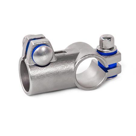  TE T-Klemmverbinder, Edelstahl Typ: B - mit Dichtungen (Dichtscheiben Polyacetal POM, blau, Zwischenring Silikon 40 ... 60 Shore A, blau)