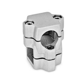  KM Cross clamps, multi-piece, aluminum d1/s1: B - Bore<br />d2/s2: V - Square<br />Finish: 8 - Blasted, matt, blasted, matt
