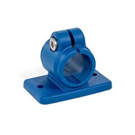  FSZ.P Flanged clamps, plastic Surface: VB - Polyamide (PA), glass fiber reinforced, Blue RAL 5005 matt, temperature resistant up to 100 °C , FDA compliant plastic granulate, visually detectable, RAL 5005