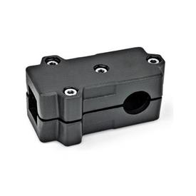  TMD T-clamps, multi-piece, aluminum d<sub>1</sub> / s<sub>1</sub>: V - Square<br />d<sub>2</sub> / s<sub>2</sub>: B - Bore<br />Surface: 2 - Black, textured powder-coated, RAL 9005
