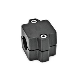  MM Sleeve clamps, multi-piece, aluminum d<sub>1</sub> / s: B - Bore<br />Surface: 2 - Black, textured powder-coated, RAL 9005
