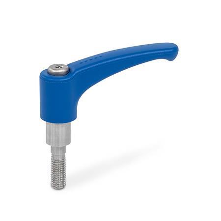  HSK.P Adjustable hand levers for plastic tube clamps Surface: VB - Polyamide (PA), glass fiber reinforced, Blue RAL 5005 matt, temperature resistant up to 100 °C , FDA compliant plastic granulate, visually detectable, RAL 5005