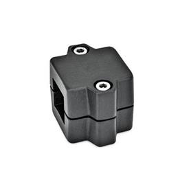  MM Sleeve clamps, multi-piece, aluminum d<sub>1</sub> / s: V - Square<br />Surface: 2 - Black, textured powder-coated, RAL 9005