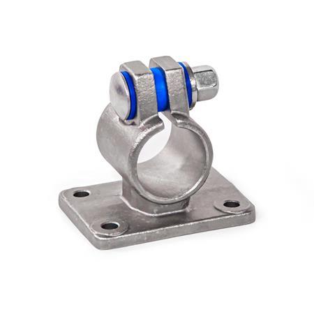  FE Flanged clamps, with four fastening bores, stainless steel Type: B - With seals (sealing washer polyacetal POM, blue, spacer ring silicone 40 ... 60 Shore A, blue)