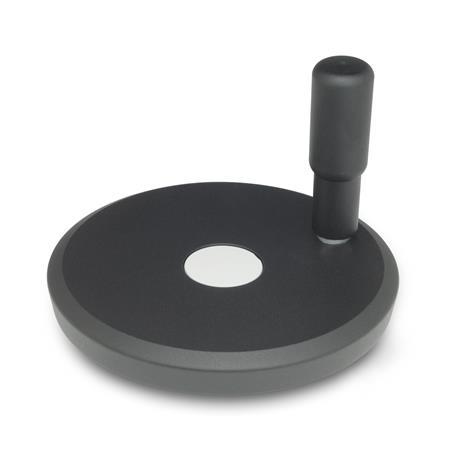  VZH Handwheels for linear units and transfer units Type: R - With rotating handle
Finish: 2 - textured finish, Textured powder-coated, Black , RAL 9005
d<sub>2</sub>: 80...100 - Disk handwheel