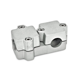  TM T-Klemmverbinder, mehrteilig, Aluminium d<sub>1</sub> / s<sub>1</sub>: B - Bohrung<br />d<sub>2</sub> / s<sub>2</sub>: B - Bohrung<br />Oberfläche: 8 - gestrahlt, matt, gestrahlt, matt