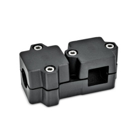  TM T-clamps, multi-piece, aluminum d<sub>1</sub> / s<sub>1</sub>: B - Bore<br />d<sub>2</sub> / s<sub>2</sub>: V - Square<br />Surface: 2 - Black, textured powder-coated, RAL 9005