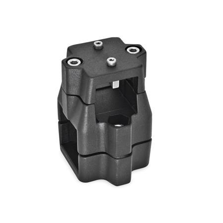  KMU.E Kreuz-Verfahrschlitten, mehrteilig, ungleiche Bohrungsmaße, Aluminium Oberfläche: 2 - strukturiert pulverbeschichtet, Schwarz, RAL 9005
d<sub>1</sub> / s<sub>1</sub>: V - Vierkant
d<sub>2</sub> / s<sub>2</sub>: V - Vierkant