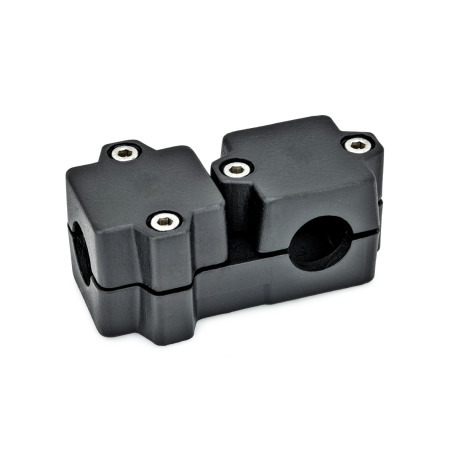  TM T-clamps, multi-piece, aluminum d<sub>1</sub> / s<sub>1</sub>: B - Bore
d<sub>2</sub> / s<sub>2</sub>: B - Bore
Surface: 2 - Black, textured powder-coated, RAL 9005