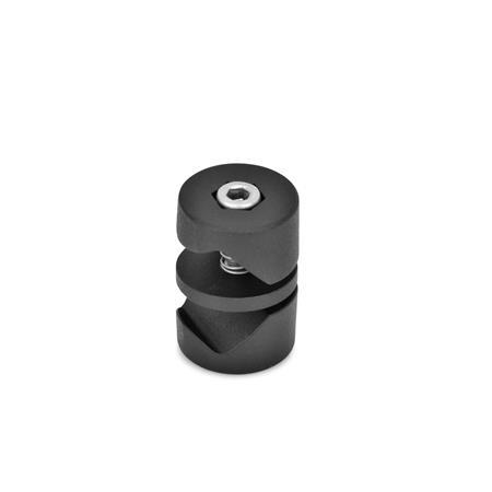  GMV Joint clamps, swiveling, aluminum Type: 2 - Hex socket cap screw stainless steel (DIN 912-A2-70 and hex nut DIN 934-A2)
Surface: 2 - Black, textured powder-coated, RAL 9005