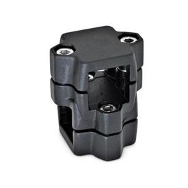  KM Cross clamps, multi-piece, aluminum d1/s1: V - Square<br />d2/s2: V - Square<br />Finish: 2 - Black, textured powder-coated, RAL 9005