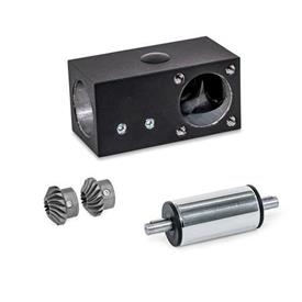  YLD L-angle gears, for double tube linear units Surface: 2 - Black, textured powder-coated, RAL 9005<br />Type: B - Angle gear box + bevel gear wheel set + drive unit (steel chrome plated)