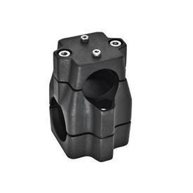  KMU.E Kreuz-Verfahrschlitten, mehrteilig, ungleiche Bohrungsmaße, Aluminium Oberfläche: 2 - strukturiert pulverbeschichtet, Schwarz, RAL 9005<br />d<sub>1</sub> / s<sub>1</sub>: B - Bohrung<br />d<sub>2</sub> / s<sub>2</sub>: B - Bohrung